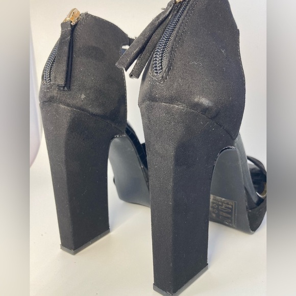 Black chunky heels peep toe size 7.5 - Picture 7 of 10